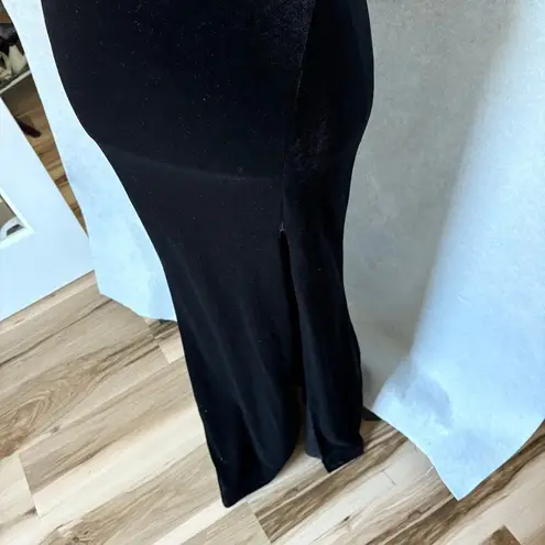 Midnight Doll Velvet Off the Shoulders Black Maxi Gown Dress High Slit Whimsigoth size Small