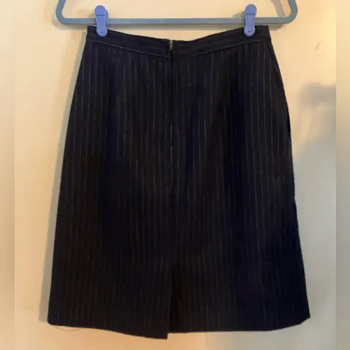 Vtg Plum Tree Womens Skirt Navy Blue Striped Wool Blend Pencil Sz 11/12