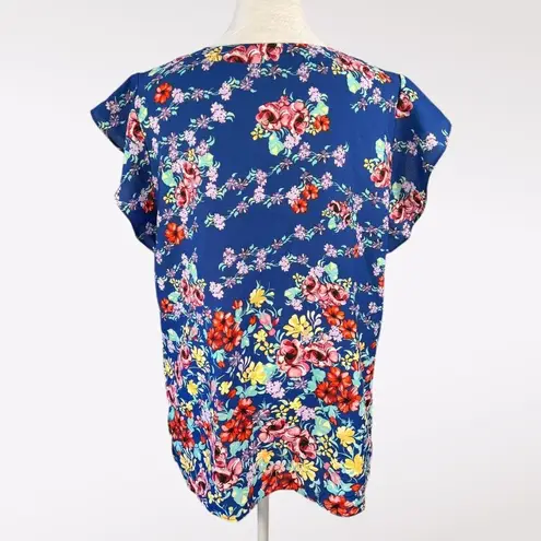 Rachel Roy Label Rachel Floral Print V-Neck Blouse Flutter Sleeve Large