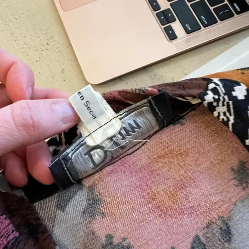 D' Lim Vintage Abstract Pink Floral Long Sleeve Dress with Belt Pockets Size XS