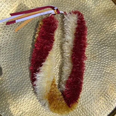 Handmade Custom Red Gold Off-White Eyelash Yarn Lei Class of 2023 Graduation Celebration