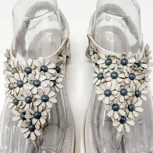 Siketu Gray Floral Beaded Embellished Slingback Thong Sandals, EUC, Size 8