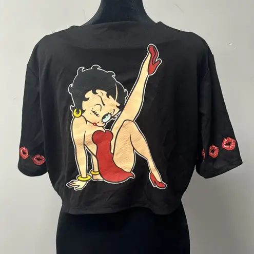 Betty Boop  Cropped Baseball Tee short sleeve button up v-neck summer large