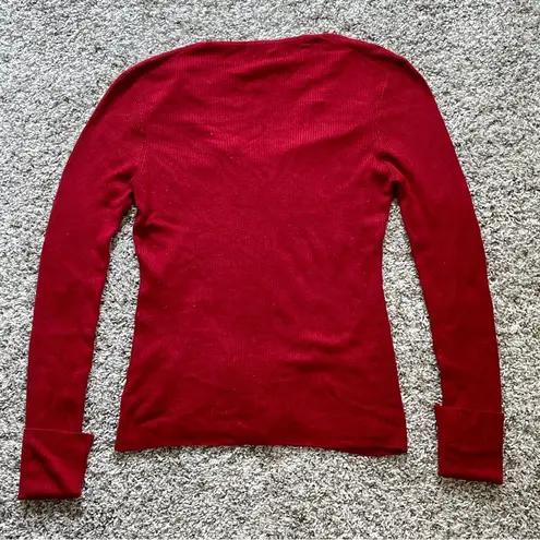 BCBG Maxazria Long Sleeve Knit Sweater Pullover V-neck Red Size L