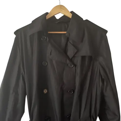 Norma Kamali Women's Black Double Breasted Trench Coat Belted XL Classic