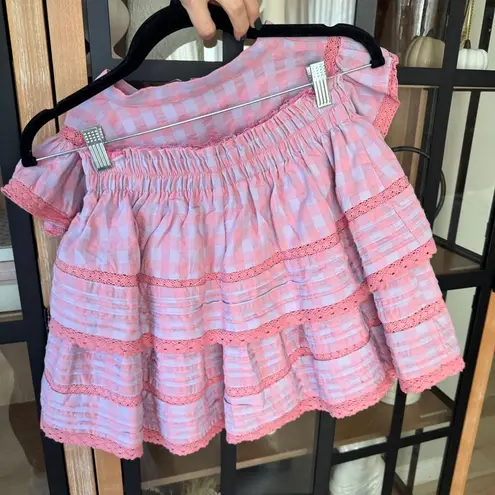 Day + Moon gingham set lace tiered skirt top ruffle embroidered loveshackfancy Pink