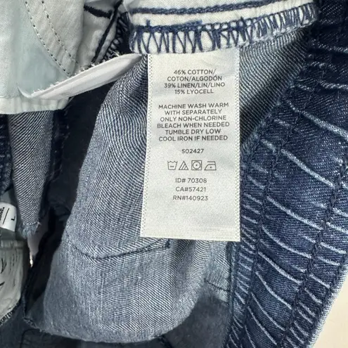 Loft  Denim Pull On Shorts Large Blue Raw Hem Rope Belt Coastal Resort Beachy