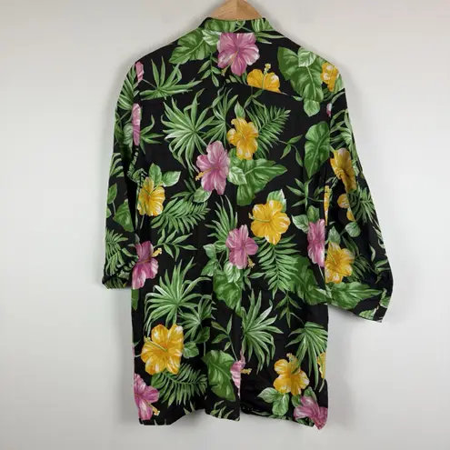 Ralph Lauren LRL Linen Tunic Top S Green Floral Printed Mandarin Collar Retro