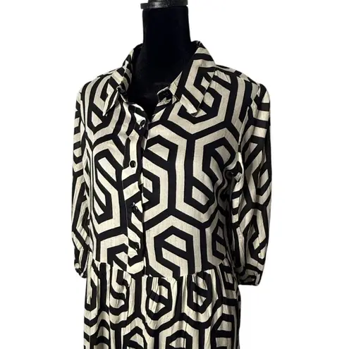 Marianne Midi Dress Womens Statement Piece Geometric Print Size 1X Black Flowy