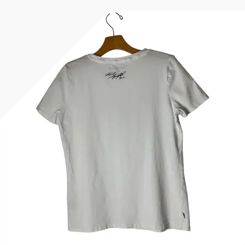 Karl Lagerfeld Shirt Women XS White Sequined Logo Short Sleeve Tee Athleisure