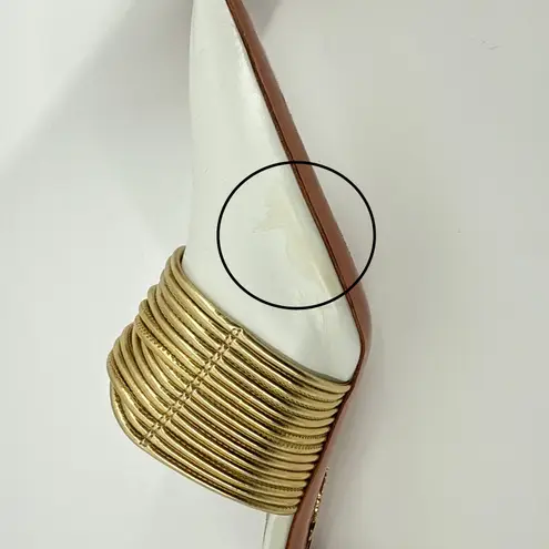 Aquazzura Firenze Rendez Vous 75 White Leather Gold Coil Mule Pumps Size 38.5