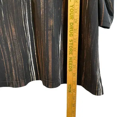 Liz & Co . Woman Plus 2X Black Brown Blouse Vneck 3/4 Sleeve Light Weight Neutral