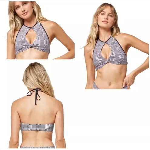 L*Space Jessy Halter Bikini Top Size XS/S Black White Houndstooth Plaid Swim NWT