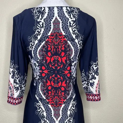 Sandra Darren Women's Paisley Print 3/4 Sleeve Mixed Print Shift Dress Size 14