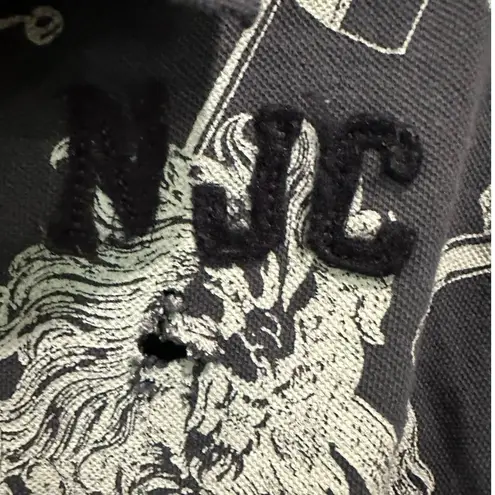 Y2K Nautica Tattoo Print 3D Distressed Oversized Short Sleeve Polo Shirt Blue Size L