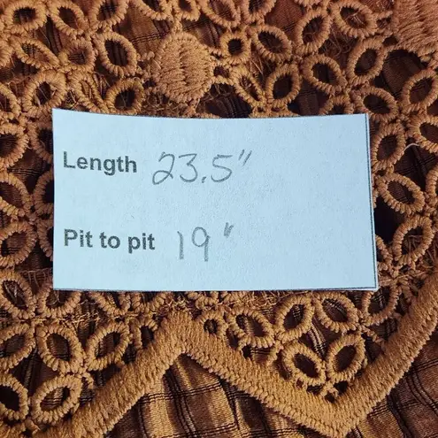 Mine Brown Puffy Sleeve Blouse with Crochet Detail NWOT Size Medium