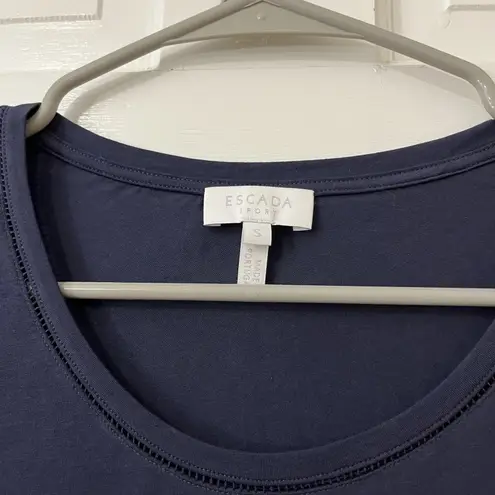 Escada Sport Classic Navy Insignia Logo Bling Logo Tee Old Money Classic Sz S Blue