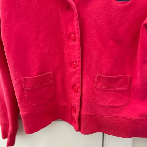 Ralph Lauren Hot Pink Sweatshirt Cardigan with Navy Blue Logo, Size Large