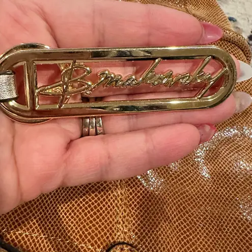 B. MAKOWSKY LEATHER SHIMMER SNAKE BROWN LIZZARD SHOULDER HANDBAG GOLDTONE TRIM