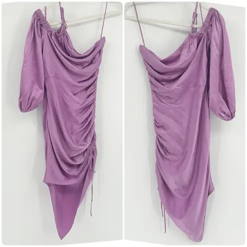 Cinq à Sept Cinq a Sept Womens Lilac Silk Blend One Shoulder Ruched Nikita Cocktail Dress 4