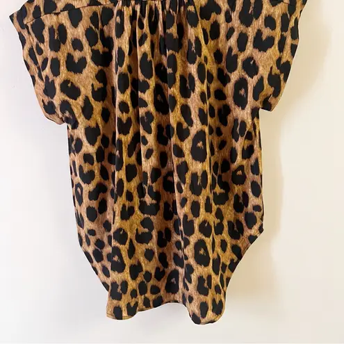 Muche Muchette Brown Leopard Print Blouse NEW One Size Short Sleeves Tan