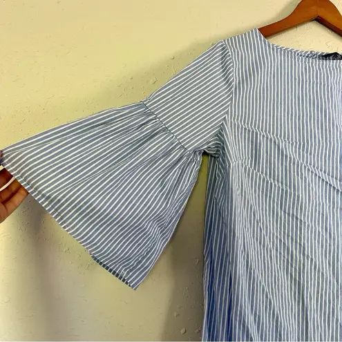 CHAPS 🦋  Blue White Pin Striped 3/4 Bell Sleeve Mini Dress Medium