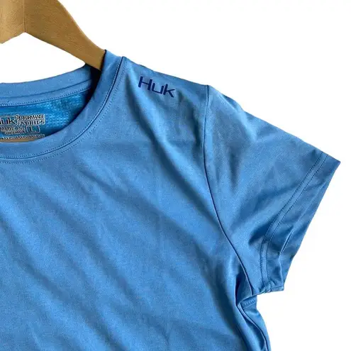 Huk Womens Outdoor ICE Blue Performace Fishing Short Sleeve Tee Shirt Top Size L Size L