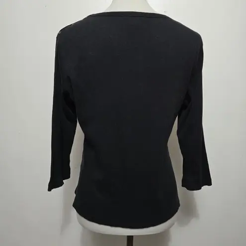 cha cha vente Black Gold Distressed Graphic Print 3/4 Sleeve Top L Whimsigoth