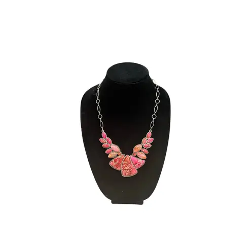 Artisan Vintage Sterling Silver Pink Magnesite Statement Collar Necklace Toggle Clasp