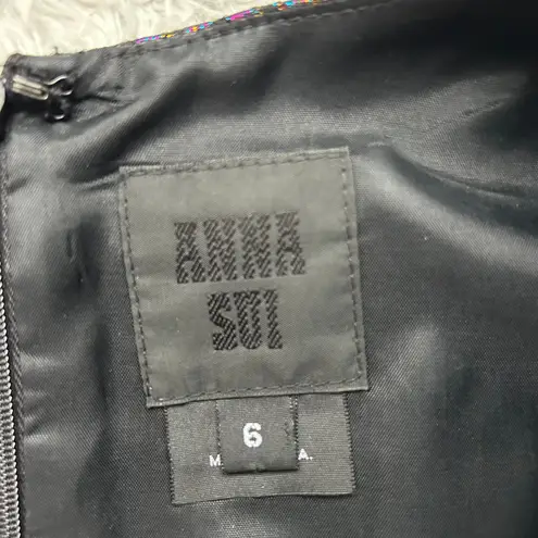 Anna Sui Blue and Black Boho Pattern Bell Sleeve Tunic Top Size 6