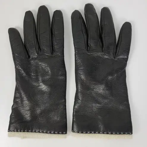 Ann Taylor Vtg  Womens Gloves S Black Sheepskin Cashmere Wool Blend Lining Soft