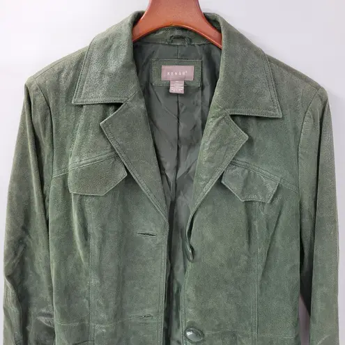 Kenar Green Leather Belted Trench Coat Womens 8 Jacket Liquid Embossed