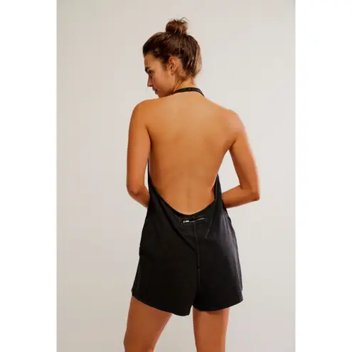 FREE PEOPLE Movement Hot Shot Halter Romper in Black Size Large