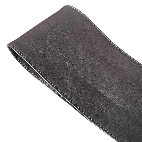 Chocolate Brown Leather Wide Waist Belt Gold Tone Circle Buckle Rhinestone