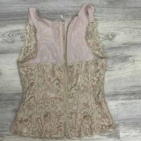 Guess by Marciano Beige Lace Full Zip Back Sleeveless Wire Corset Top Size Small