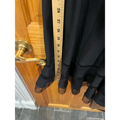 Tadashi Shoji  Black Illusion Mesh Stripe Dress Pintuck Pleats Jersey Size Small