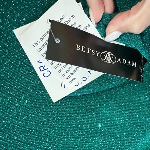 Betsy and Adam  Ruched Glitter-Knit Side-Slit Dress – Emerald Green, NWT