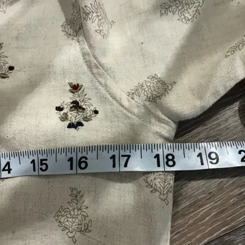 Vintage Casey & Max Linen Cotten Embroidered Button Up Top Size Small Tan