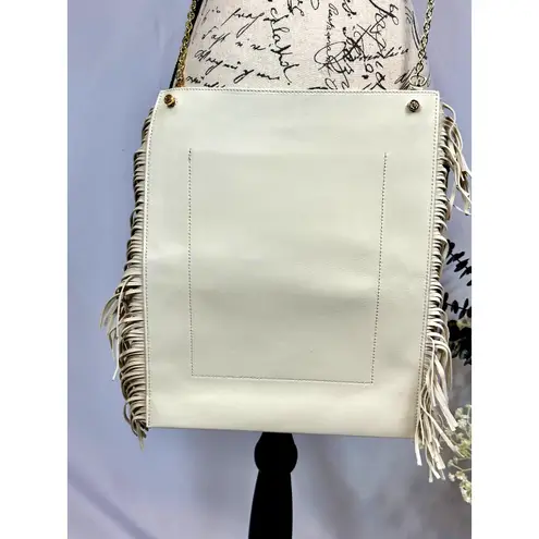 Maje Clover Fringed Sheepskin Leather Bag Vanilla Ecru 14.5" x 12"