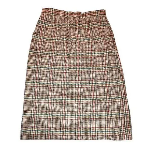 Vintage Joan Leslie Skirt Womens 16 Brown Plaid Wool Blend Pencil Academia Retro