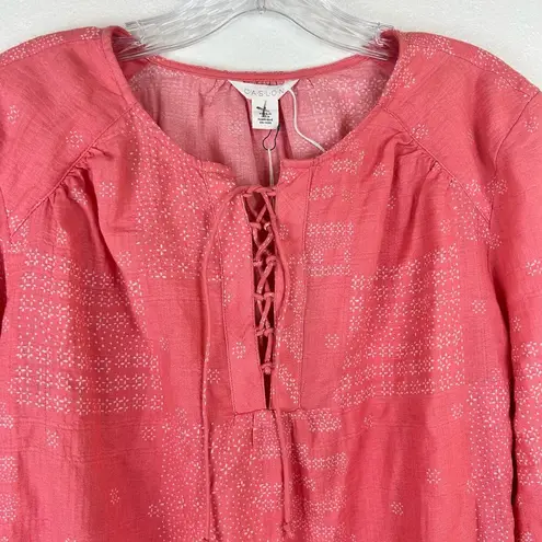 Caslon NWT  Blouse Size S Tie Front 3/4 Sleeve Orange Boho Peasant