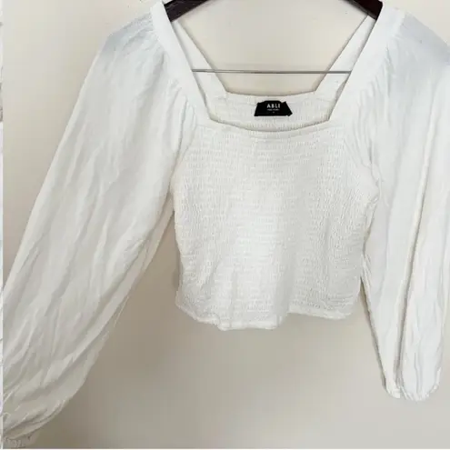 Able White Smocked Long Balloon Sleeves Crop Top Size Small Square Neck