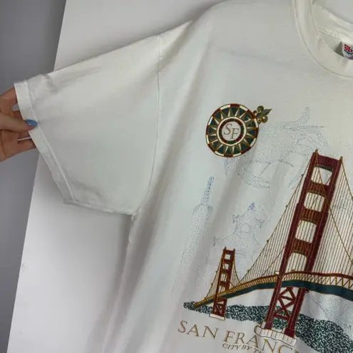 Y2K San Francisco Golden Gate Bridge Graphic Tee Tshirt Unisex Sz XL White