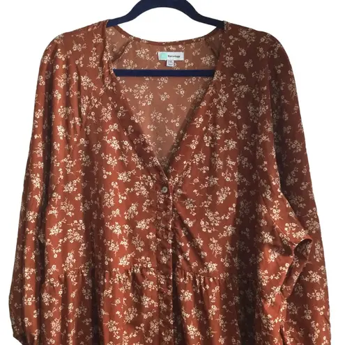 Kervology Plus Size Dipsy Floral Rust and cream Prairie Boho Midi Dress Nwot