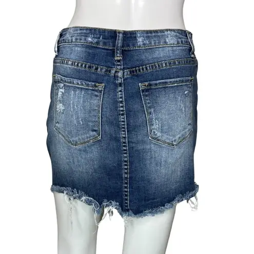 KanCan Skirt Juniors 3 25" Blue Denim Pencil Straight Mini Skirt Distress Casual Size undefined