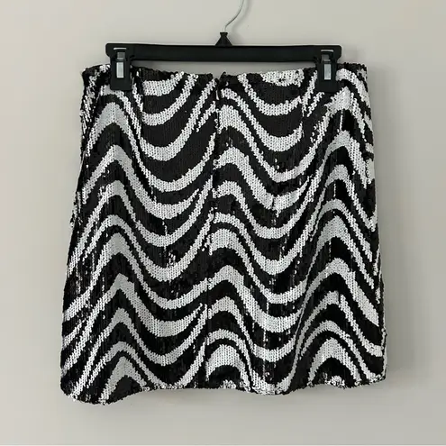 Hutch Black White All Sequin Groovy Wave A Line Mini Skirt M