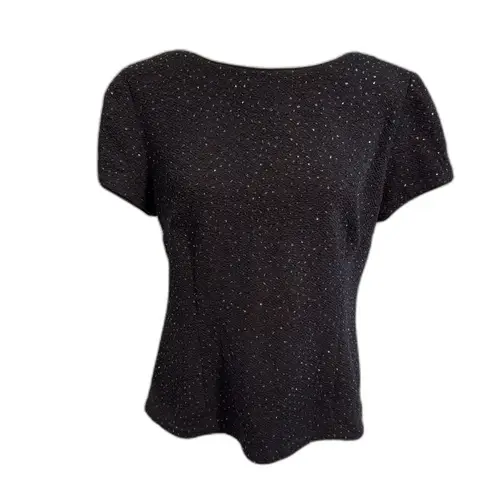 Jessica Howard | Vintage Black Glitter Blouse Keyhole Back Zipper Detail Size 12