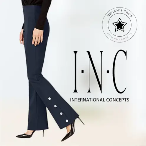 INC Black Flare Stretch Slacks Pants w/ Silver Buttons Women's Size 8