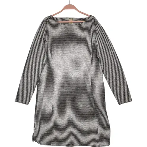 Duluth Trading Co Striped Boatneck Long Sleeve Casual Shift Knit Dress Womens XL Gray