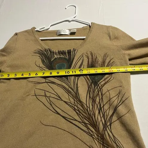 Dana Buchman Women’s  Wool Blend Peacock Feather Tan Sweater L Gold Label